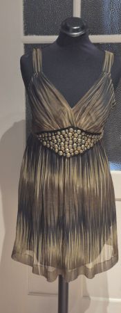 Schönes Sommerkleid, Gr. 34, oliv-gold gemustert, neuwertig