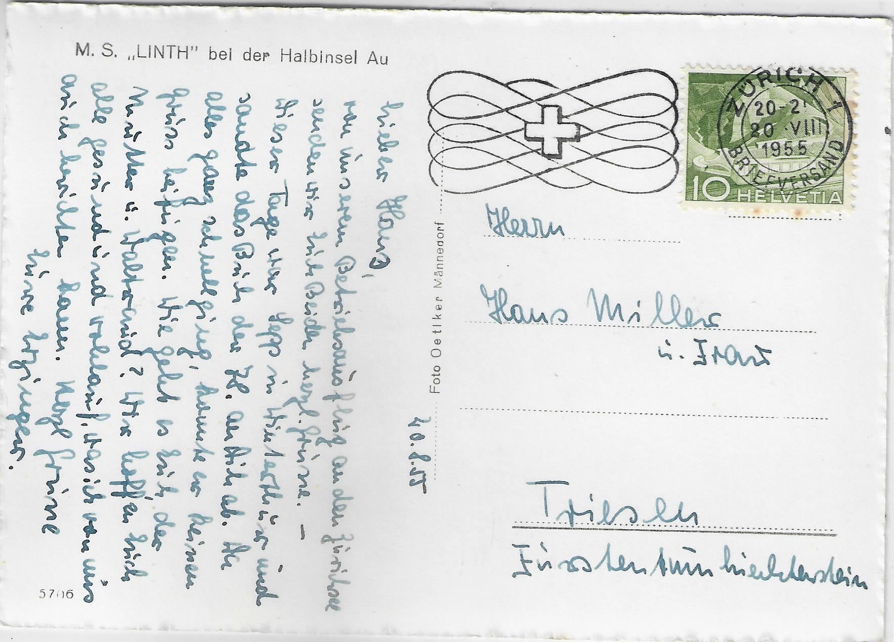 Cartes postales: M.S. Linth bei der Halbinsel Au – D'occasion à Ettingen par Kartenplanet 1