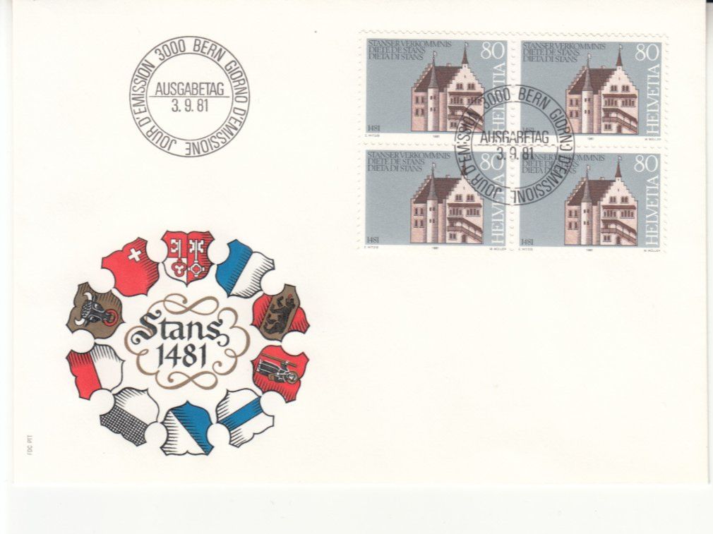 Alle Briefmarken: SBK 660 - 662 im 4er-Block FDC – Gebraucht aus Bürglen TG von StampGraf 2