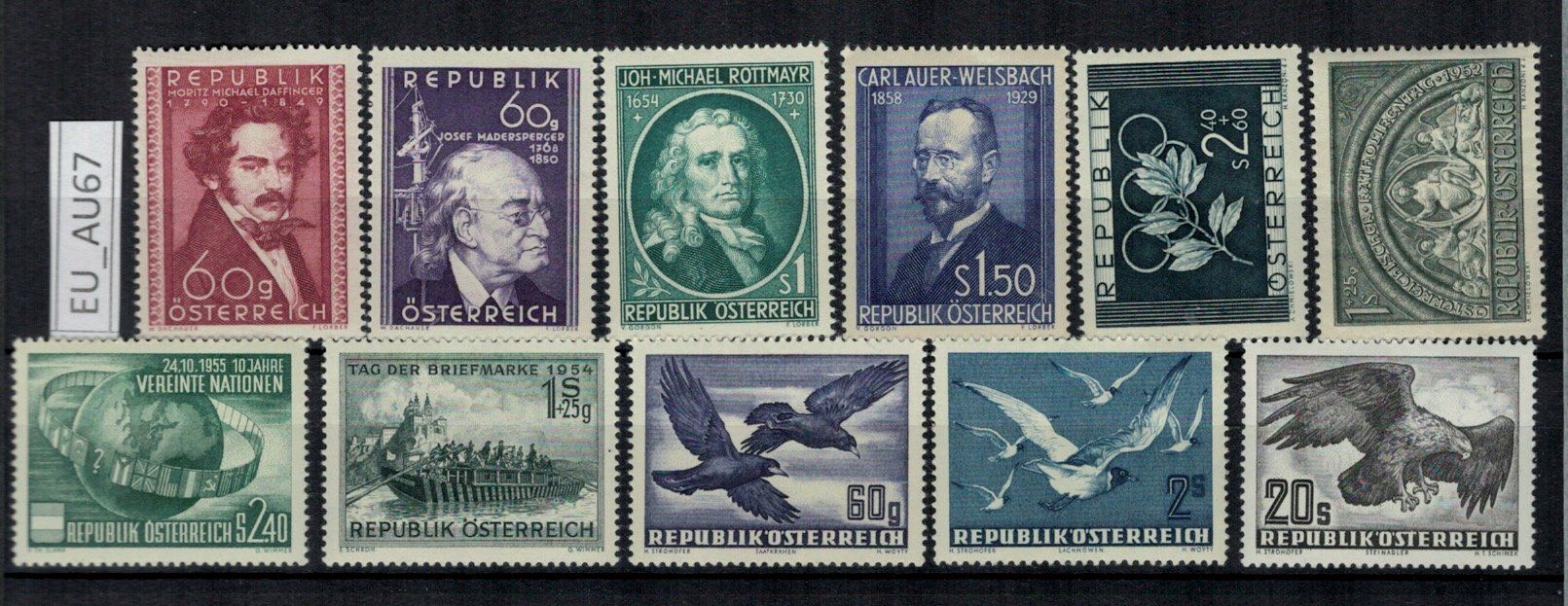 Tutti i francobolli: Österreich 1950/55 postfrisch **, EU_AU67 – Usato da Erlenbach ZH venduto da panstamps