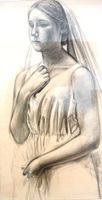 Paul Bodmer – Mädchenfigur, Kohlezeichnung