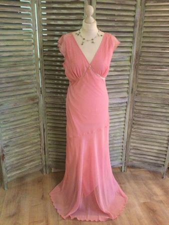 Longue robe rose fluide avec sequins, taille 38, NEUF