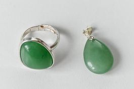 Schmuck Set, natürlicher Stein, Ring + Anhänger, elegant