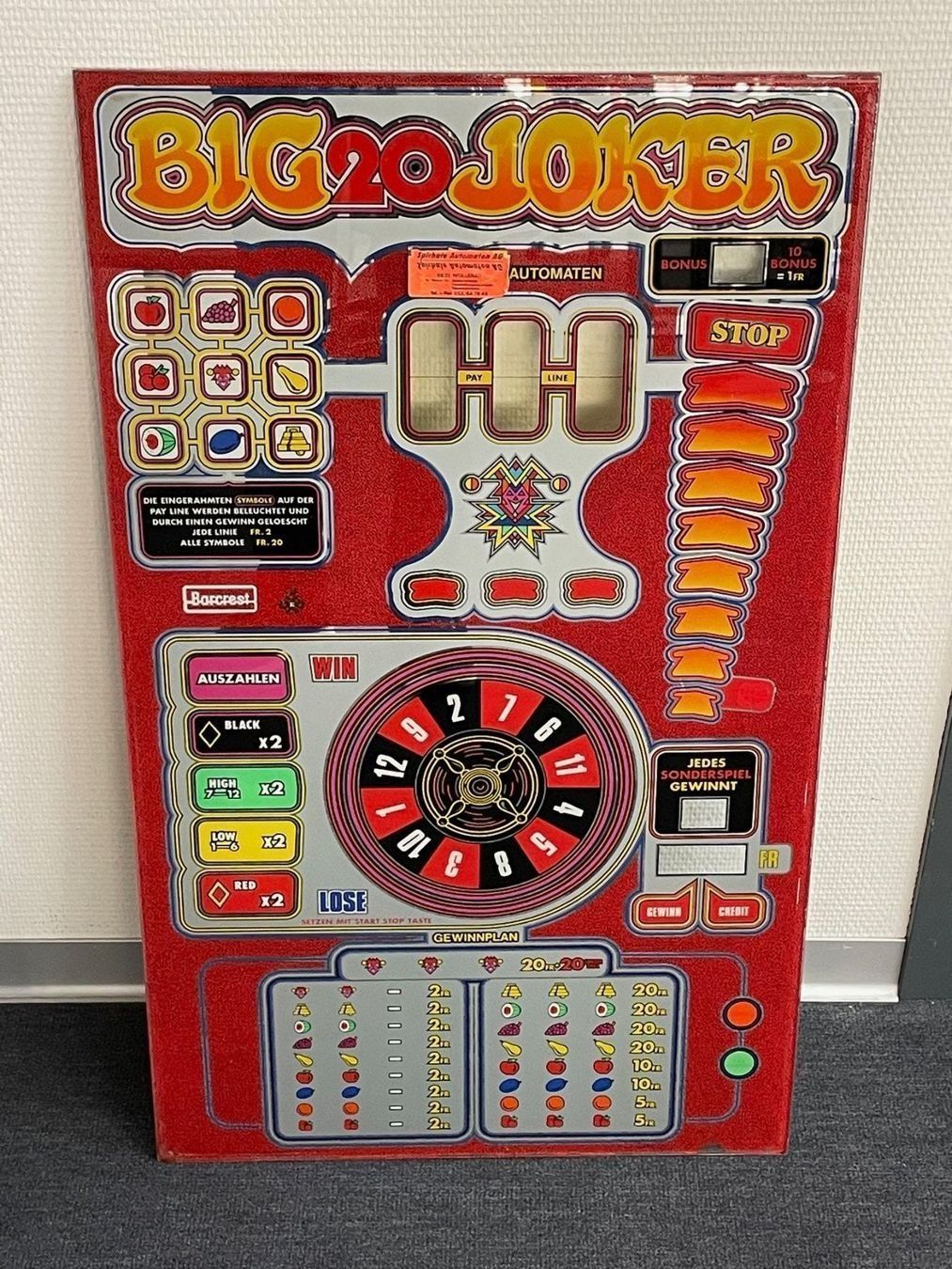 Slot Machine: Big 20 Joker Scheibe – Usato da Zürich venduto da Casinoshop_Schweiz