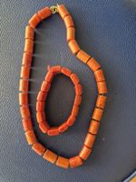 Korallperlen Schmuck Set Orange - Collier & Armband Vintage 