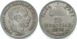 UNGARN 20 Kreuzer 1870 GYF Karlsburg, FRANZ JOSEPH I. Silber
