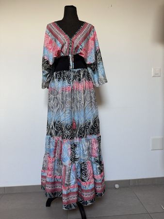 Boho Stufenmaxikleid aus Seide/ Polyester 
