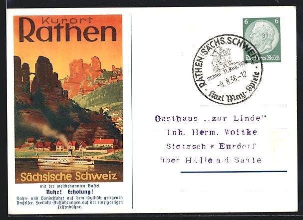 Cancelleria postale: Rathen /Sächsische Schweiz, Ortsansicht – Usato da Berlin venduto da bartko-reher