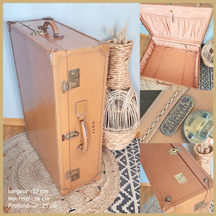 Valise De Chevet Vintage En Cuir Marron Anglais - 3 Tiroirs - Circa 1980 - Angleterre