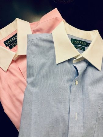 -2- Business Hemden Ralph Lauren  (42) weiss-hellblau / rosa