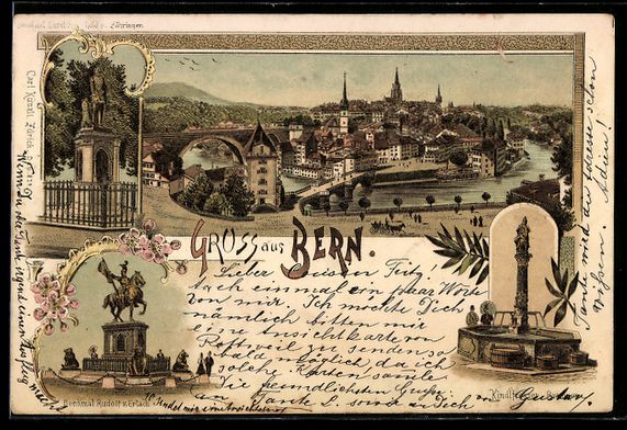 Cartoline postali: Litho Bern, Ortsansicht, Denkmal Rudolf  – Usato da Berlin venduto da bartko-reher