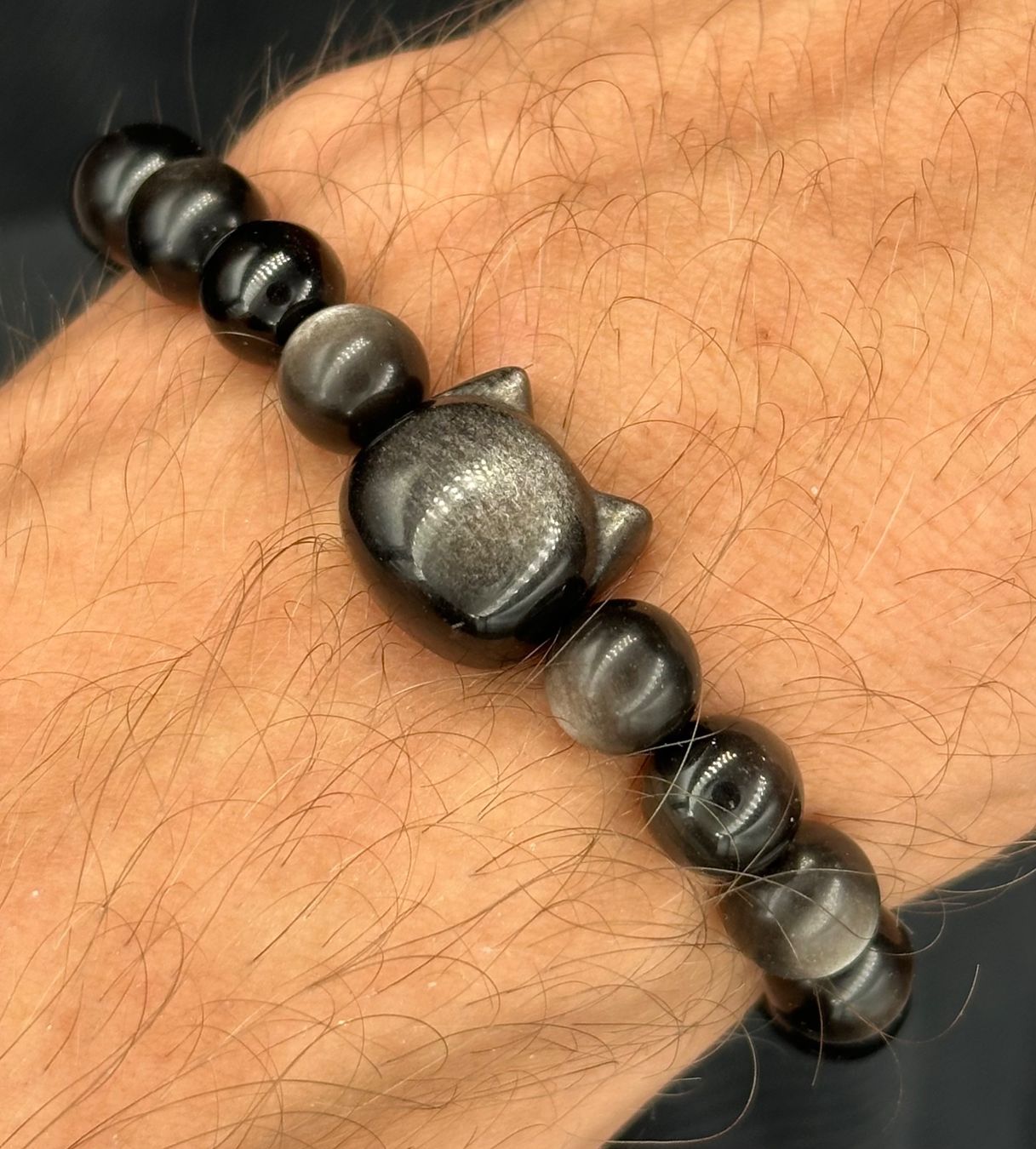 Mineralien & Heilsteine: 8mm Silber Obsidian Armband mit Kätzchen – Neu und originalverpackt aus Männedorf von cab_cb8m 5