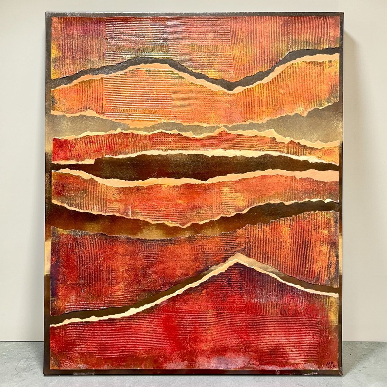 Tableaux: Tableau abstrait texturé, technique mixte, Signé MA 2010 – D'occasion à Morges par Auct