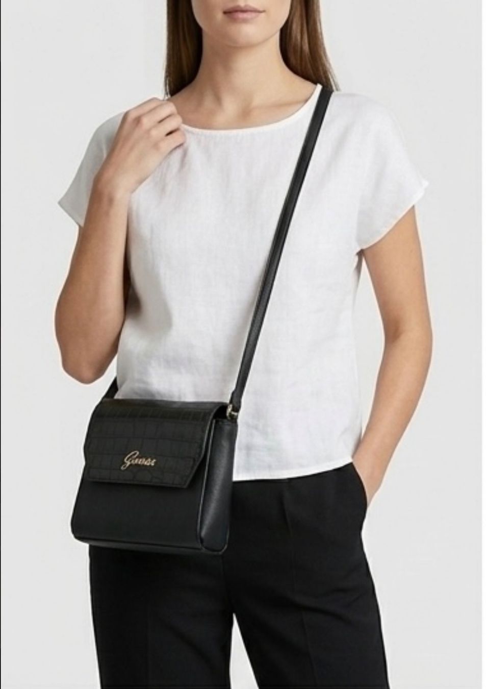 Guess Taschen für Damen: Guess Handtasche Schwarz Kroko-Optik – Gebraucht aus Rheineck von FGeissler