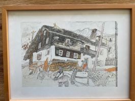Alois Carigiet - Druckgrafik hinter Holzrahmen!