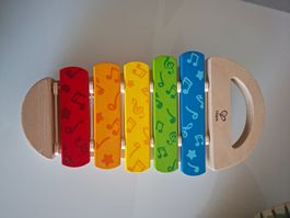 Holz Xylophon Hape bunte Töne mit Noten für Kinder