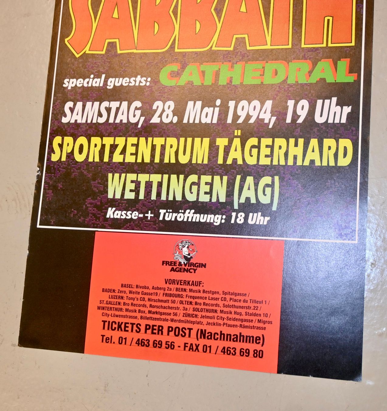 Dischi in vinile: Orginal BLACK SABBATH Konzert Poster 1994 Wettingen – Usato da Pfaffhausen venduto da mono_rec 4
