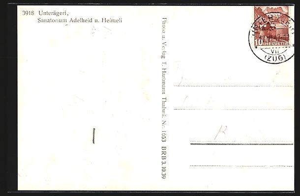 Cartoline postali: Unterägeri, Sanatorium Adelheid und Hei – Usato da Berlin venduto da bartko-reher 1