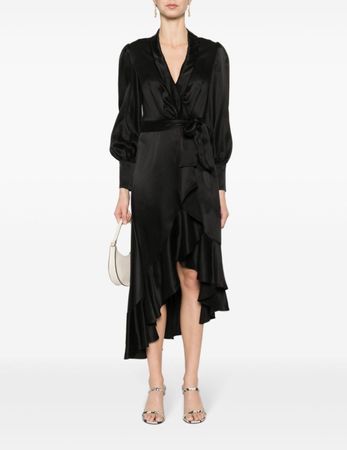 Zimmermann Midi Silk Wrap Wickelkleid aus Seide in Schwarz