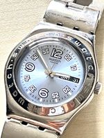 Swatch Uhr Stahl Damenuhr blaue Zifferblatt guter 