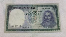 Portugal 20 Escudos 1960, historische Banknote (L12)