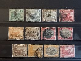 Timbres postes Malais, collection de 12 timbres