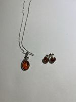 Bernstein Silber Kette Ohrstecker 