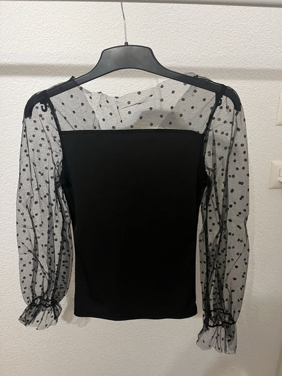 Top Femme Manches Bouffantes Transparentes à Pois - 100% Polyester, Coupe Ajustée, Style Y2K Décontracté Chic