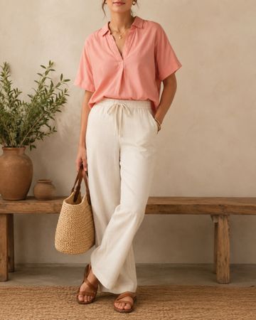 BLOUSE ROSE MANCHES COURTES