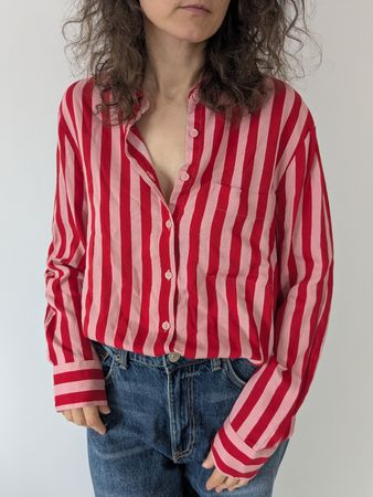 Bluse C&A rot rosa gestreift Grösse 44 neu mit Etikett