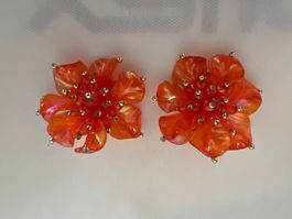 Orange Blüten Ohrclips, Vintage Modeschmuck, neuwertig!