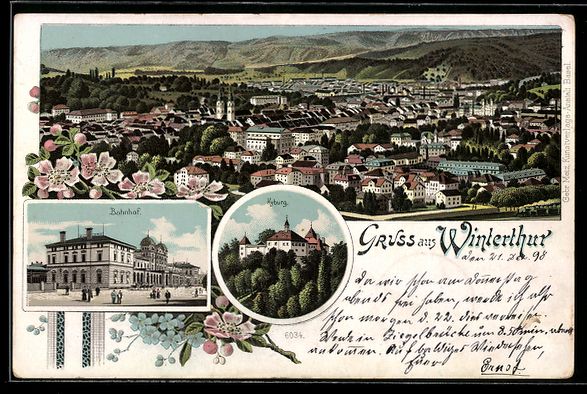 Cartoline postali: Litho Winterthur, Totalansicht aus der V – Usato da Berlin venduto da bartko-reher