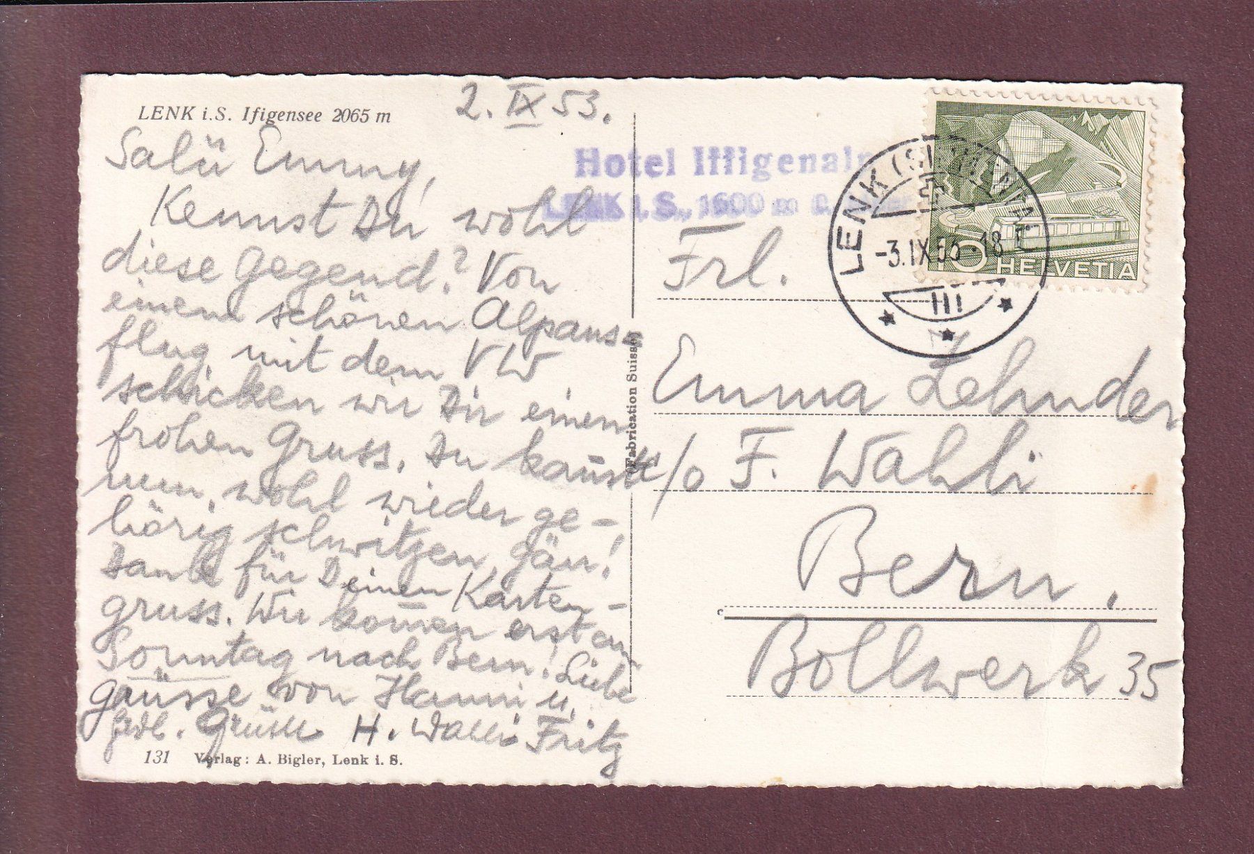 Cartes postales: LENK - Ifigensee - 1953 – D'occasion à Pully par nicecards 1