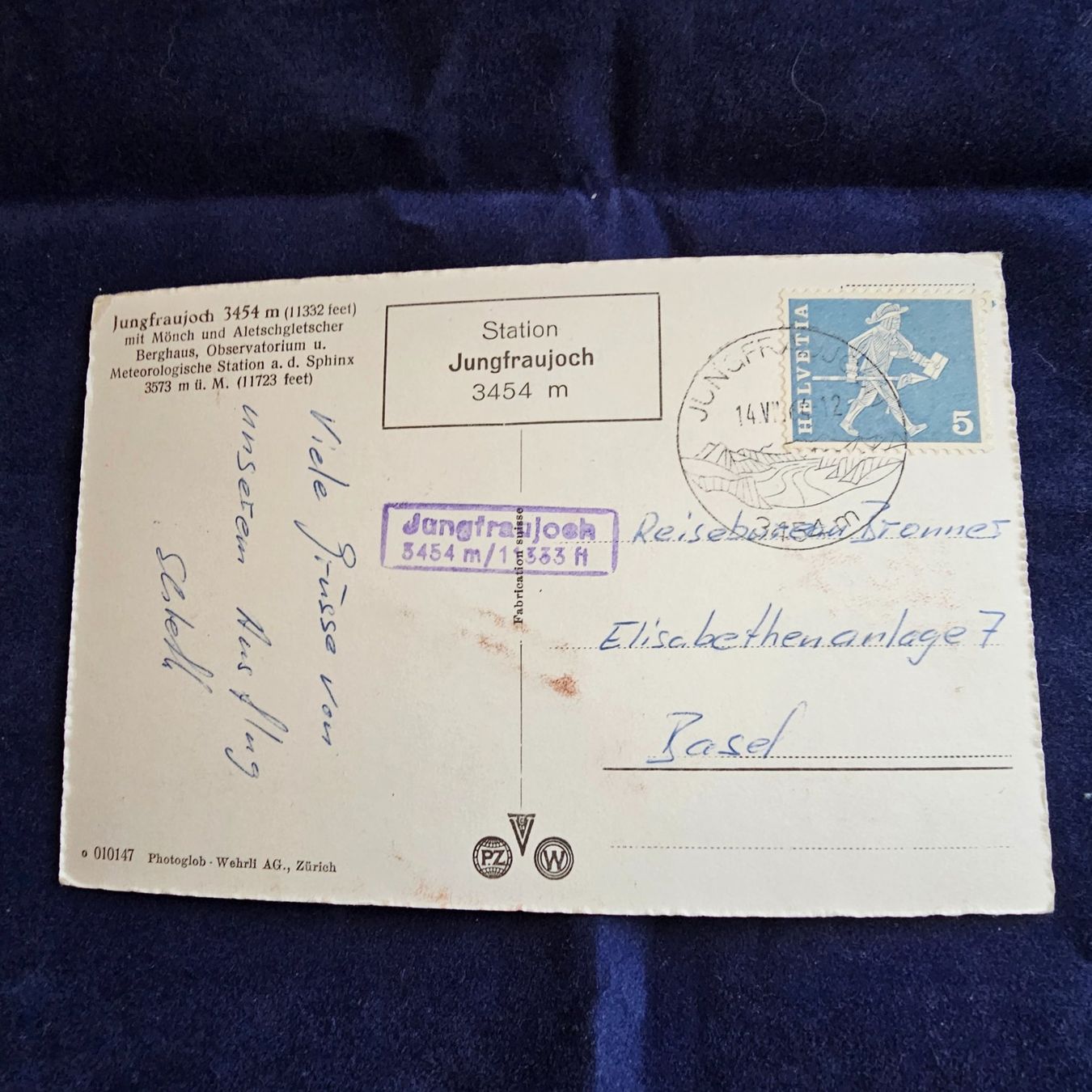 Cartoline postali: Jungfraujoch Berghaus Observatorium Sphinx – Usato da Wald AR venduto da Bwaldy 1