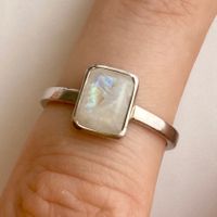 Ring Mondstein Baguette rechteckig 925 Silber Fingerring 54