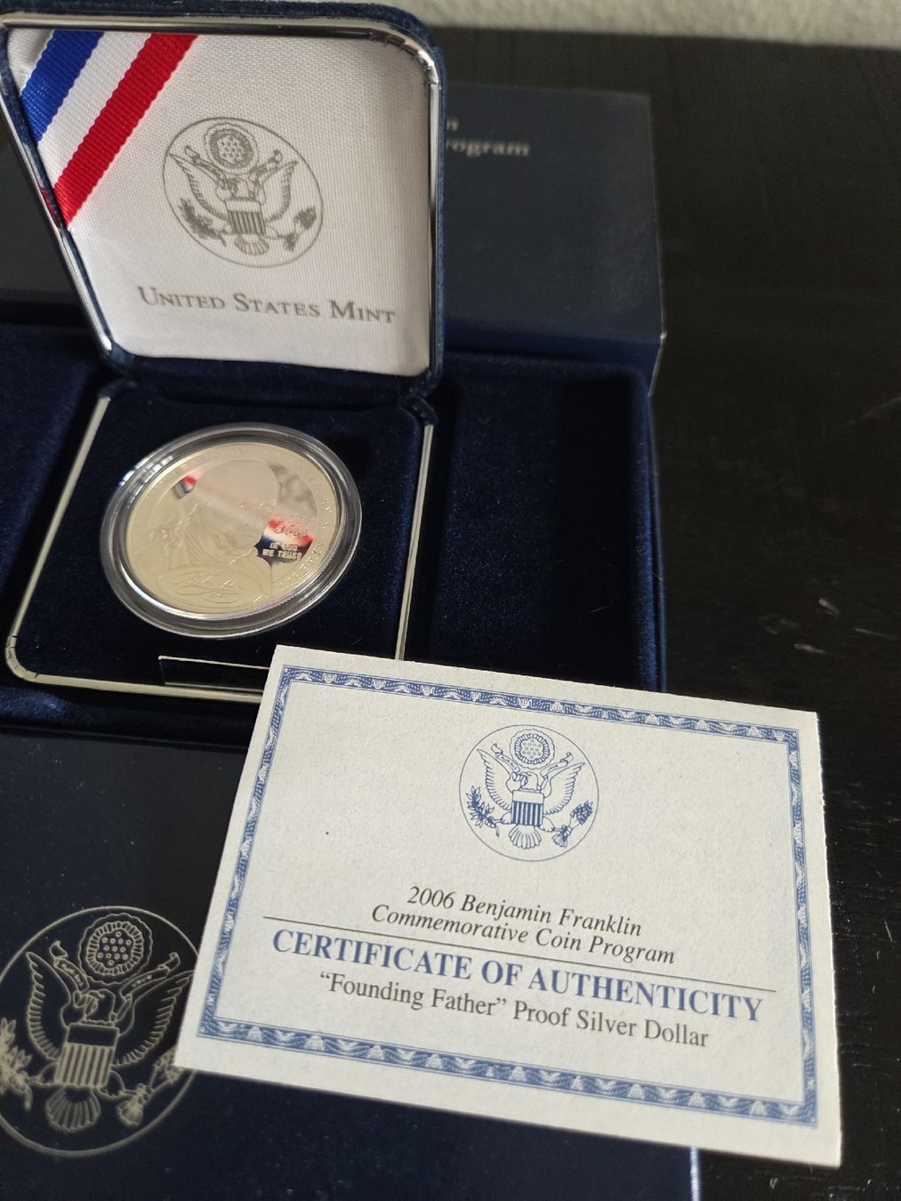 Tutti le monete: 2006 Benjamin Franklin "Founding Father" Proof Silver Dollar – Nuovo e nell'imballaggio originale da Basel venduto da Anghkorwatt 2