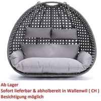 8760 2er Hängekorb Hängesessel TWIN Grau Rattan NUR Korb