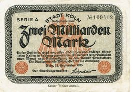Köln 2 Mrd.Mark Serie A 12.09.1923 VZ-VZ+