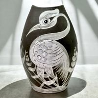 GEBRÜDER HAAS - Vase vintage céramique noire peint à la main