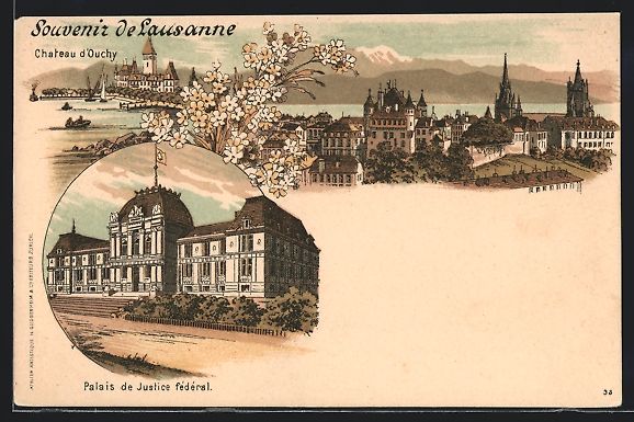 Ansichtskarten: Litho Lausanne, Teilansicht, Chateau d'a – Gebraucht aus Berlin von bartko-reher