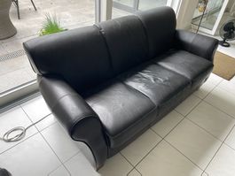 Leather 3-Seater Sofa, Dark Brown, Small Repairable Tear