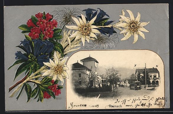 Cartoline postali: Reinach, Strassenpartie mit Strassenbahn – Usato da Berlin venduto da bartko-reher