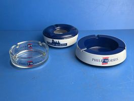 3 Neue Werbeaschen Becher Philip Morris Kunststoff und Glas
