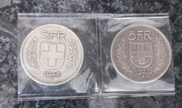 5 Franken Silbermünzen, 1948, 1949