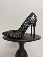 Navyboot Schwarze Pailletten Pumps 39 wildleder spitz hoch