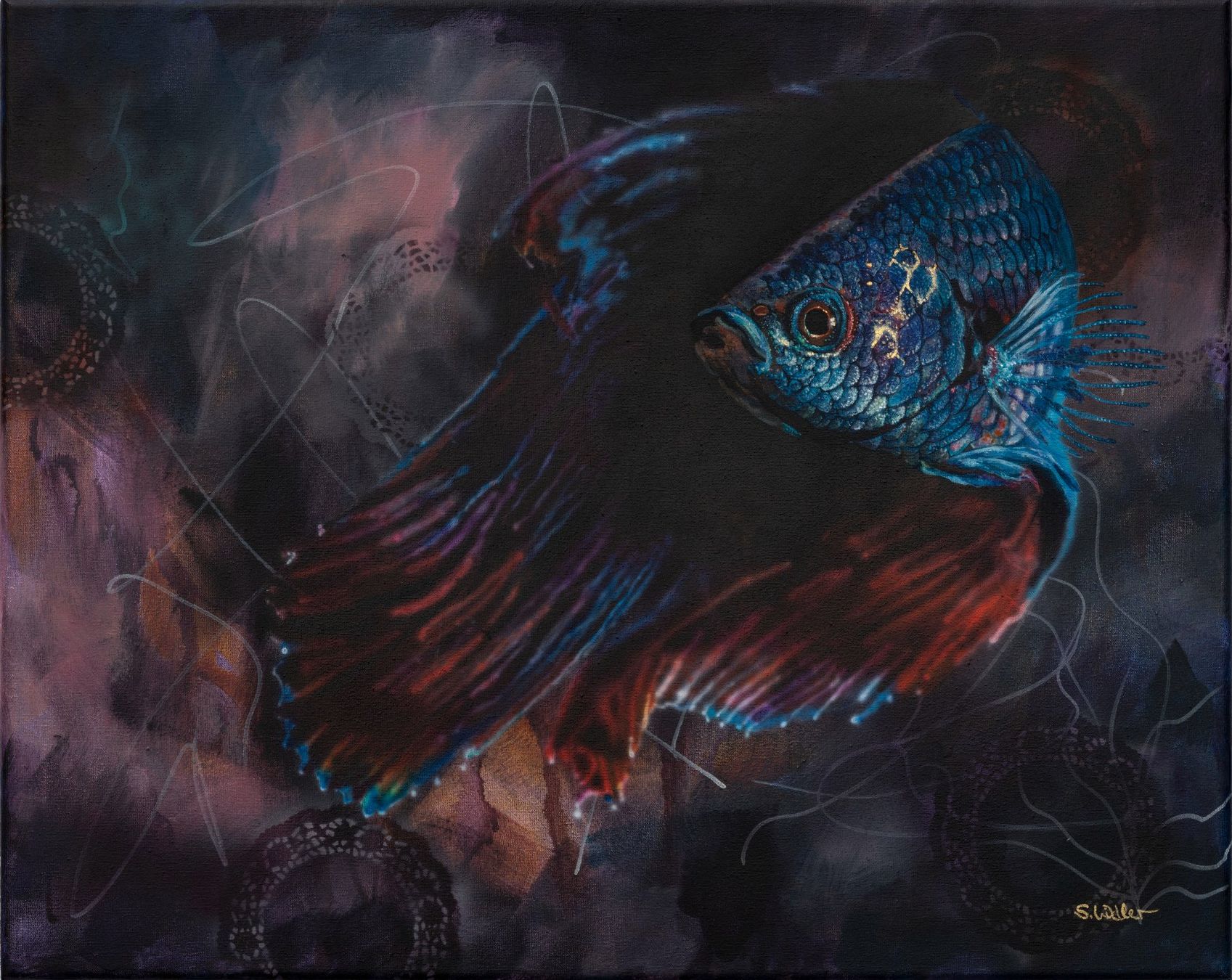Gemälde: Originalgemälde Kampffisch Acryl 40x50 cm – Neu und originalverpackt aus Tägerwilen von Simone_Widler_Art