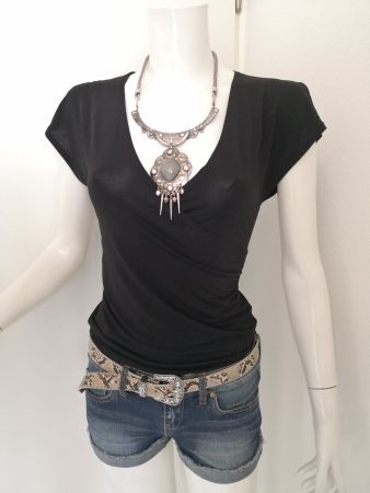 🤩MANGO TOP STRETCH SCHWARZ V-SCHNITT GLÄNZIG