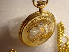 Taschenuhr, Skelettuhr, mechanisch mit Kette