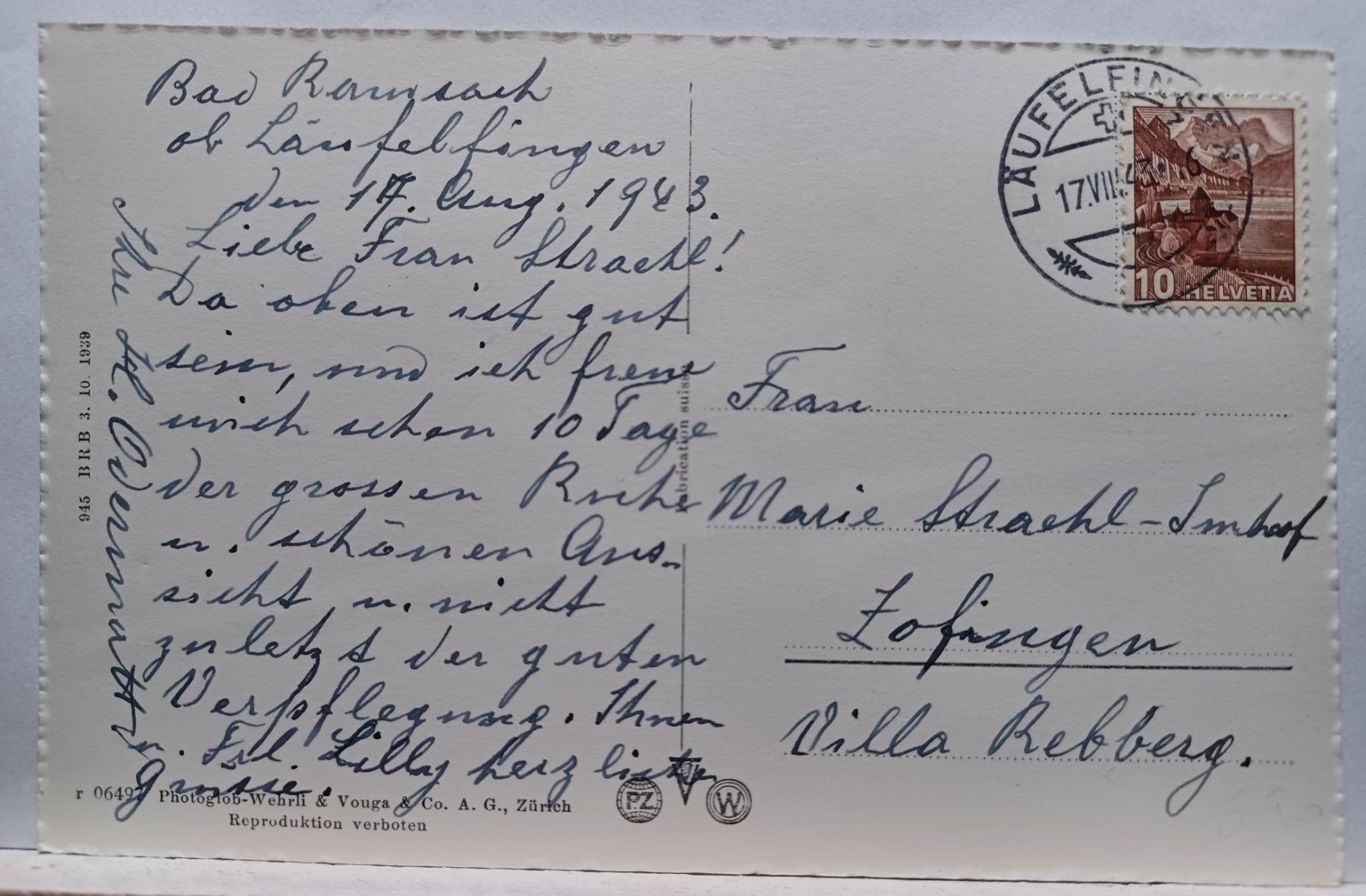 Cartoline postali: Soolbad und Kurort Ramsach, 1943 – Usato da Aarau Rohr venduto da mgvw 1