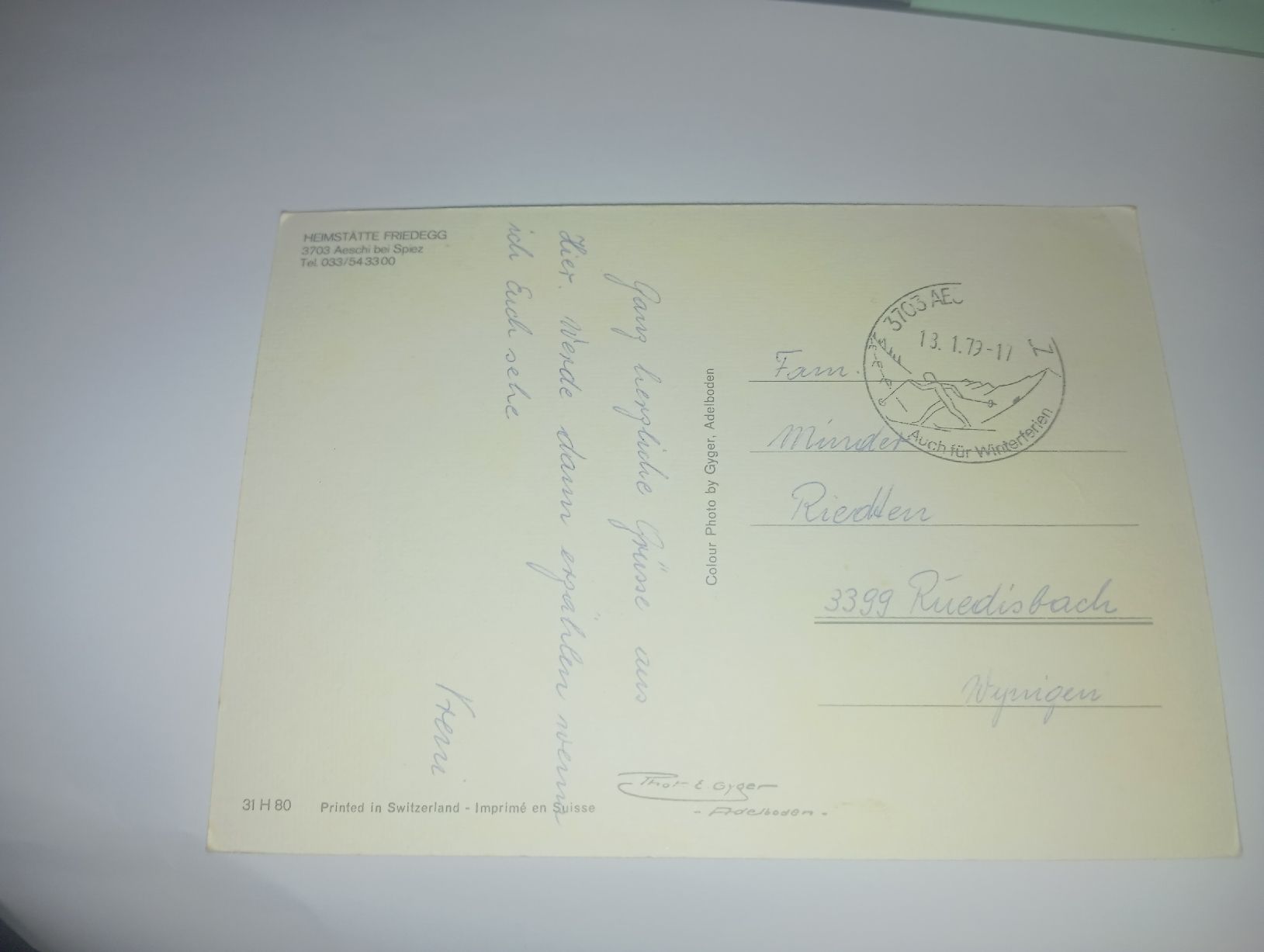Cartoline postali: Ansichtskarte Heimstätte Friedegg Aeschi bei Spiez  – Usato da Belp venduto da Guadalupe84 1